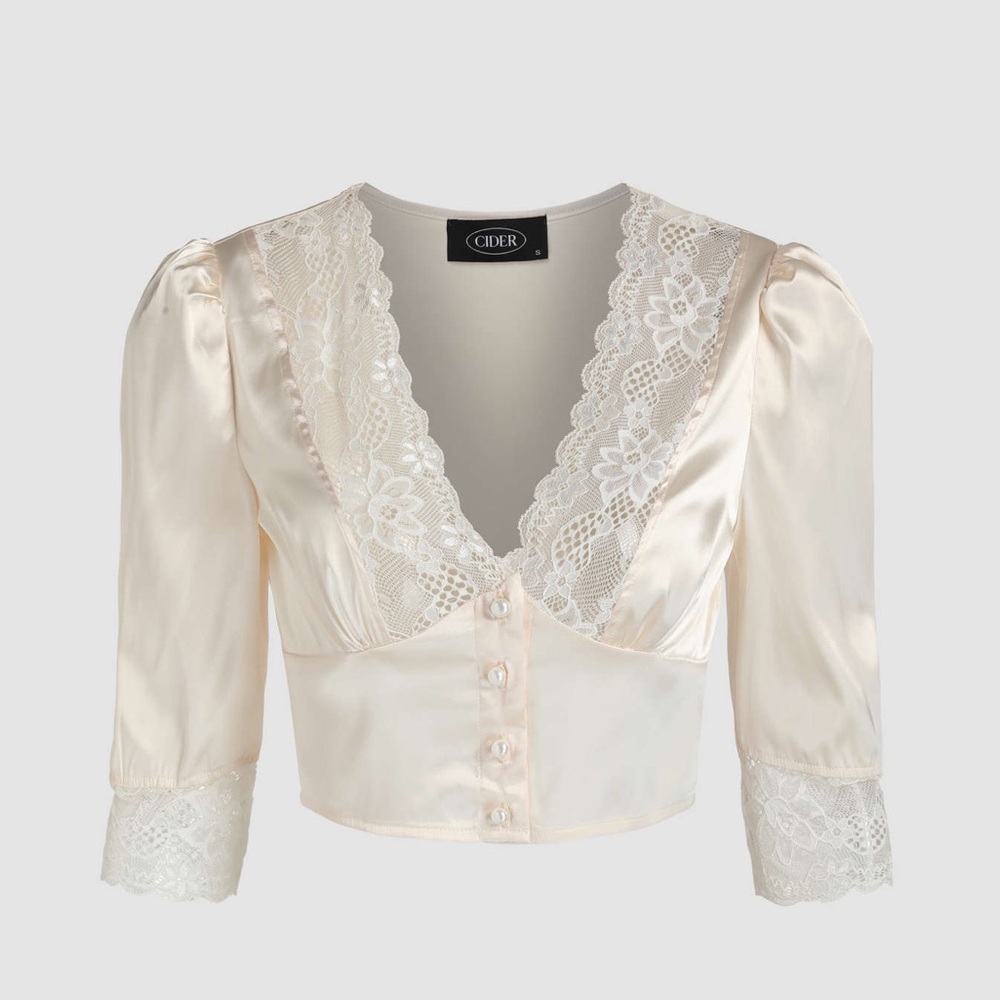 Cider Ivory Satin Lace  Crop Top Medium
